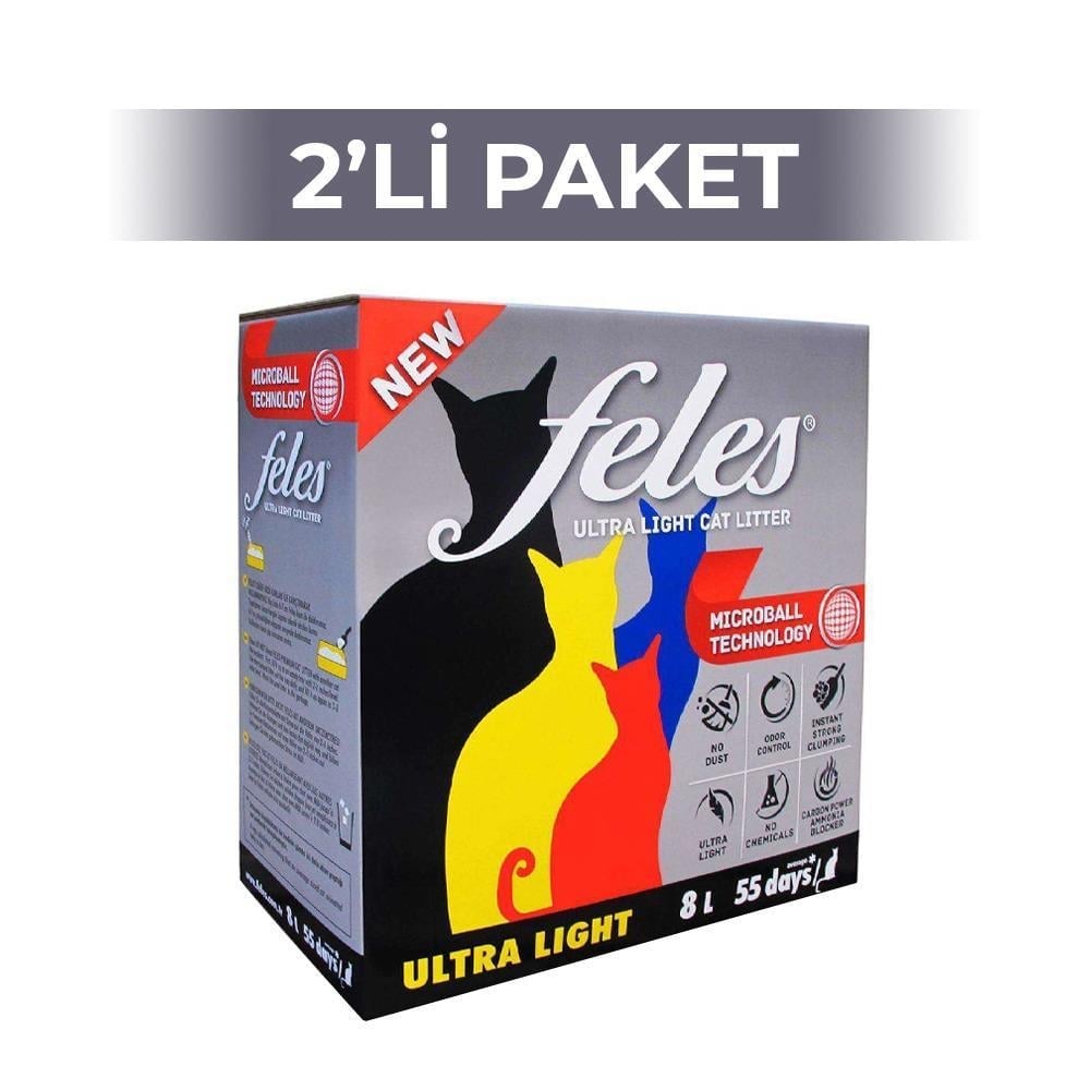 Feles Ultra Light Karbonlu Topaklanan Kedi Kumu 8 lt x 2 AdetFeles