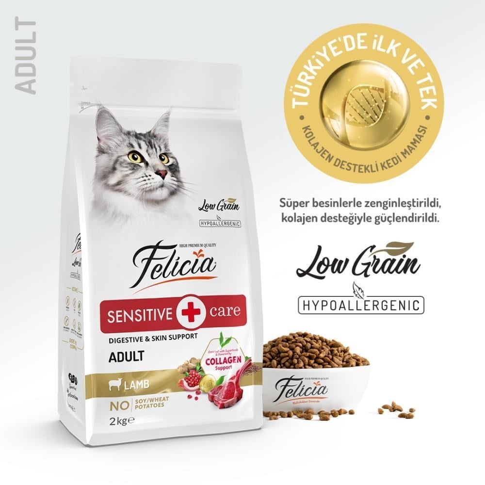 Felicia Az Tahıllı HypoAllergenic Kuzu Etli Yetişkin Kedi Maması 2 kgFelicia