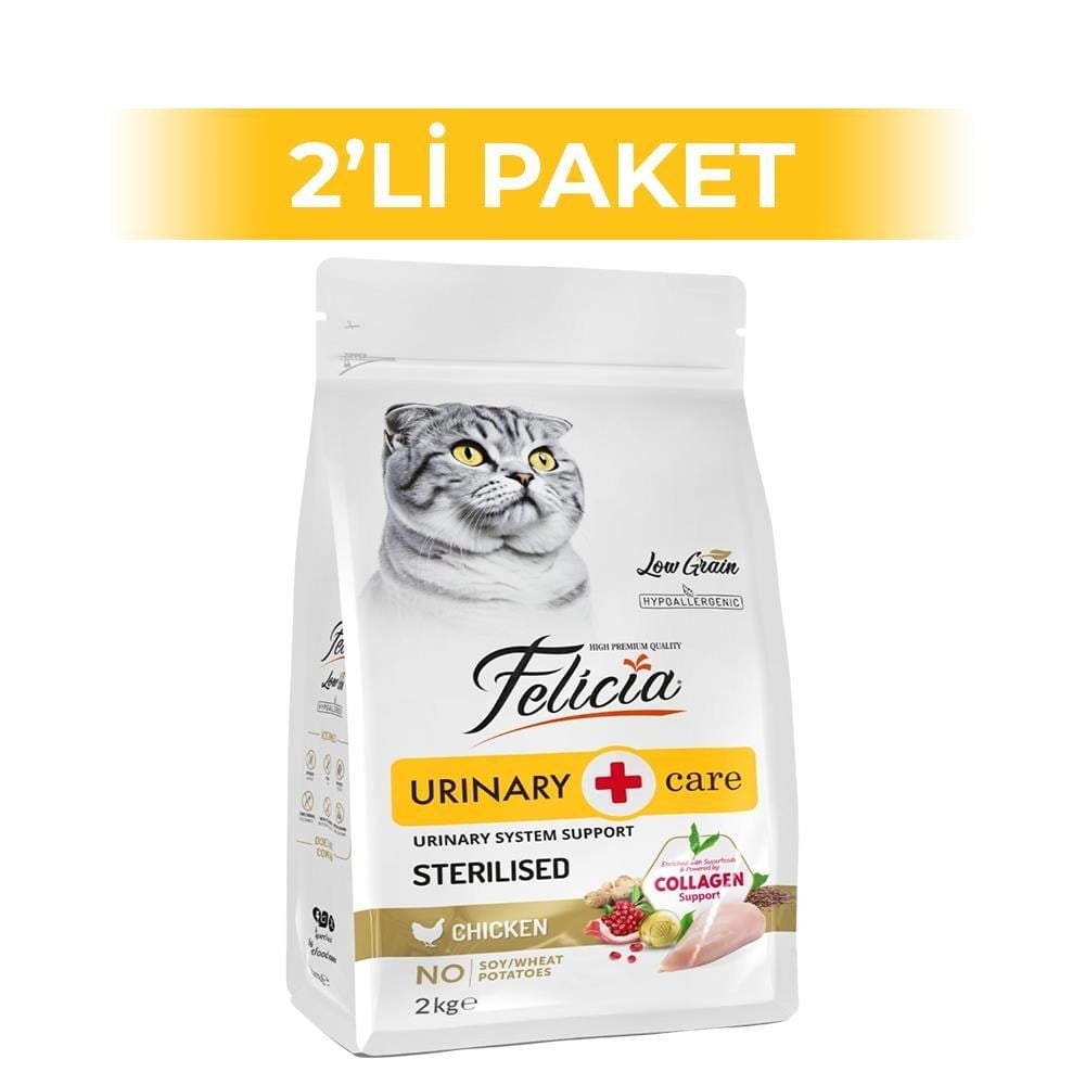 Felicia Az Tahıllı Sterilised Tavuklu HypoAllergenic Kedi Maması 2 kg 2 AdetFelicia