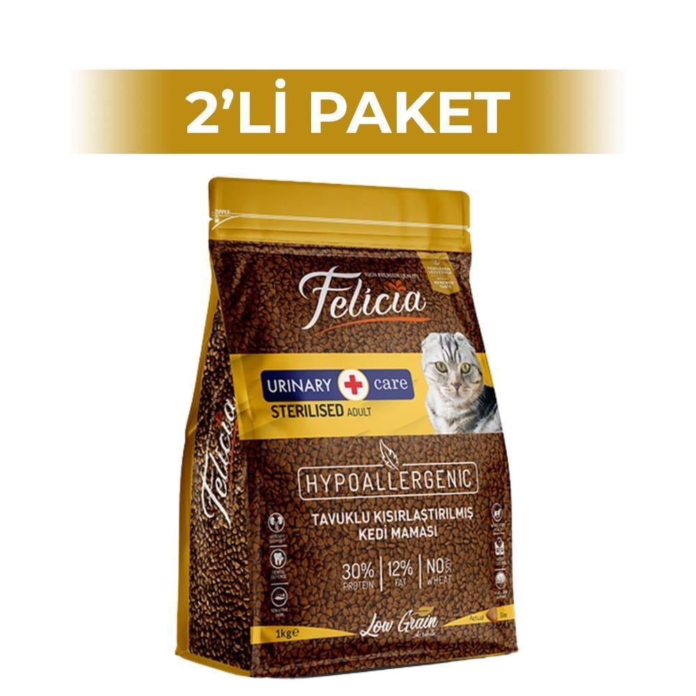 Felicia Düşük Tahıllı Sterilised HypoAllergenic Tavuklu Kısır Kedi Maması 1 kg 2 AdetFelicia