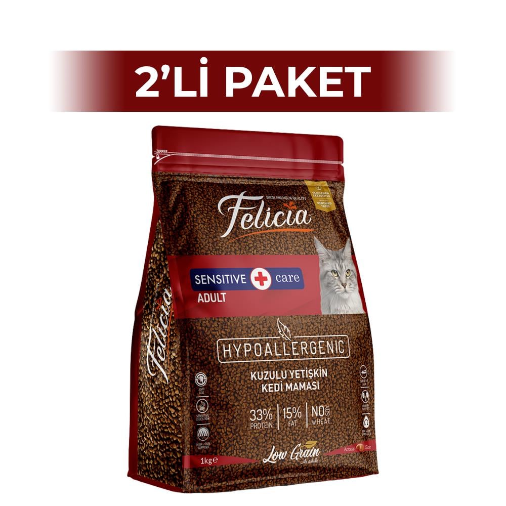 Felicia HypoAllergenic Az Tahıllı  Kuzulu Yetişkin Kedi Maması 1 kg 2 AdetFelicia