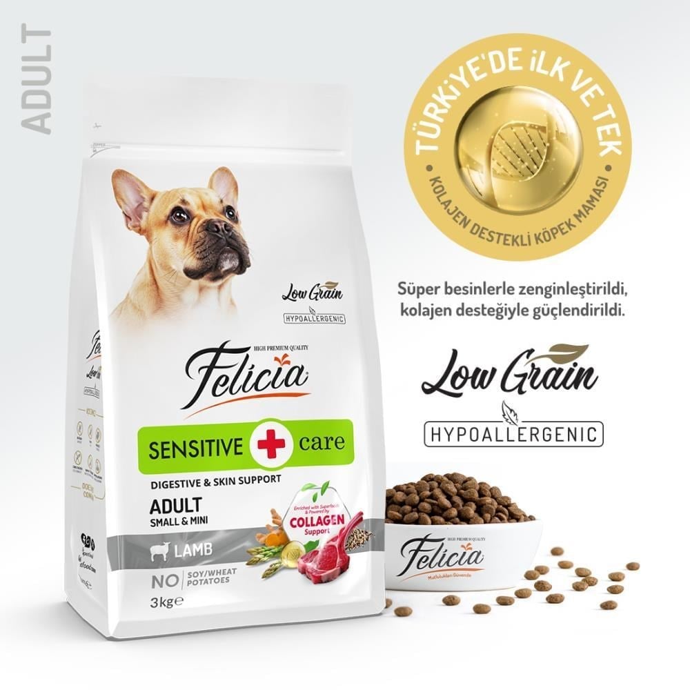 Felicia Small&Mini Düşük Tahıllı Kuzu Etli Küçük Irk Yetişkin Köpek Maması 3 kgFelicia