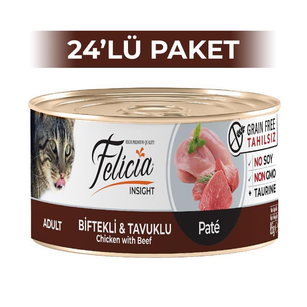 Felicia Tahılsız Biftekli Tavuklu Kıyılmış Kedi Konservesi 85 gr 24 AdetFelicia