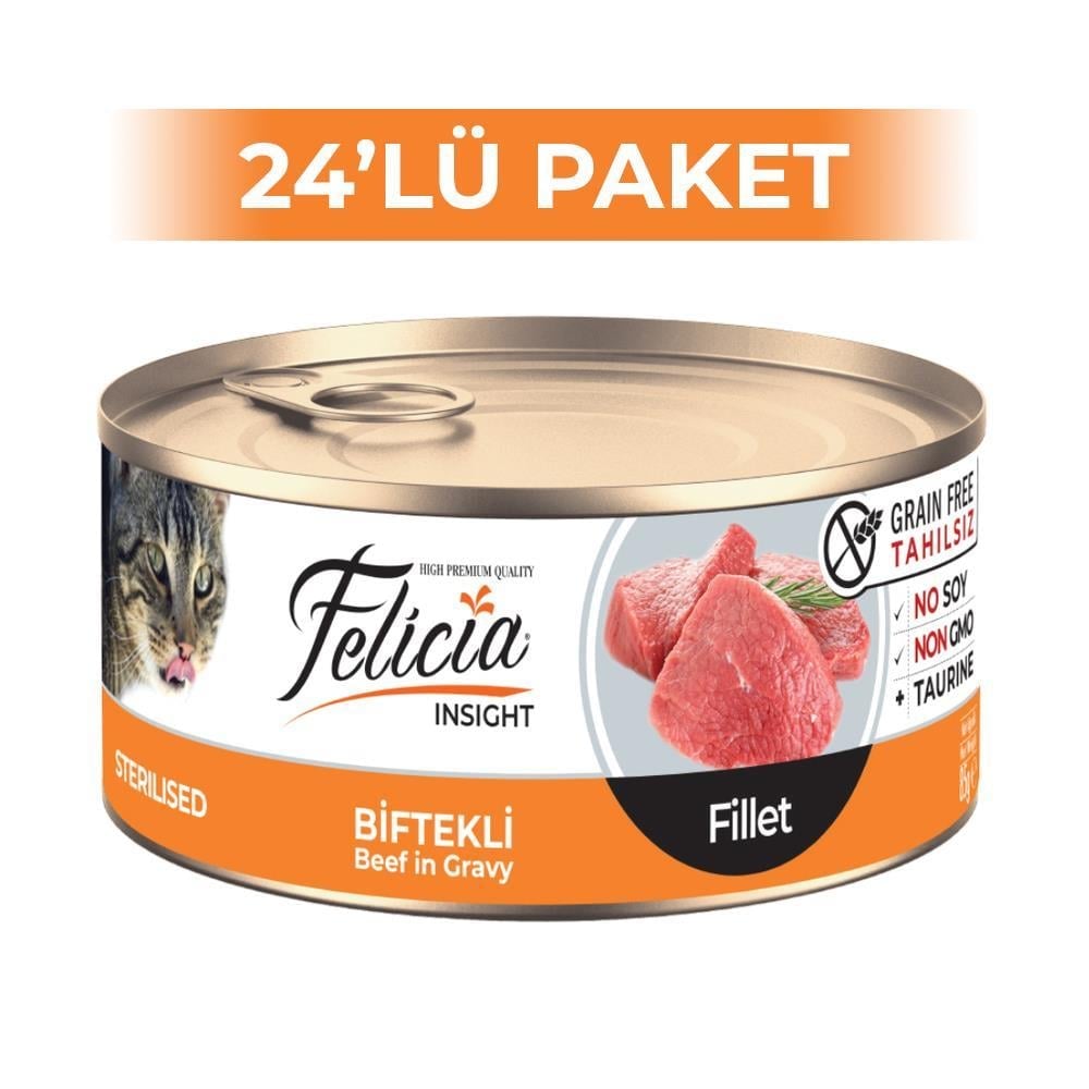 Felicia Tahılsız Sterilised Biftekli Fileto Kedi Konservesi 85 gr 24 AdetFelicia