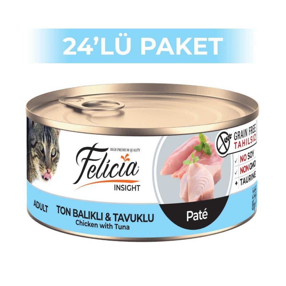 Felicia Tahılsız Ton Balıklı Tavuklu Kıyılmış Kedi Konservesi 85 gr 24 AdetFelicia
