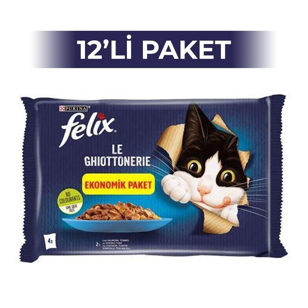 Felix Multipack Somonlu ve Ton Balıklı Yetişkin Yaş Kedi Maması 4x85 gr 12 AdetFelix