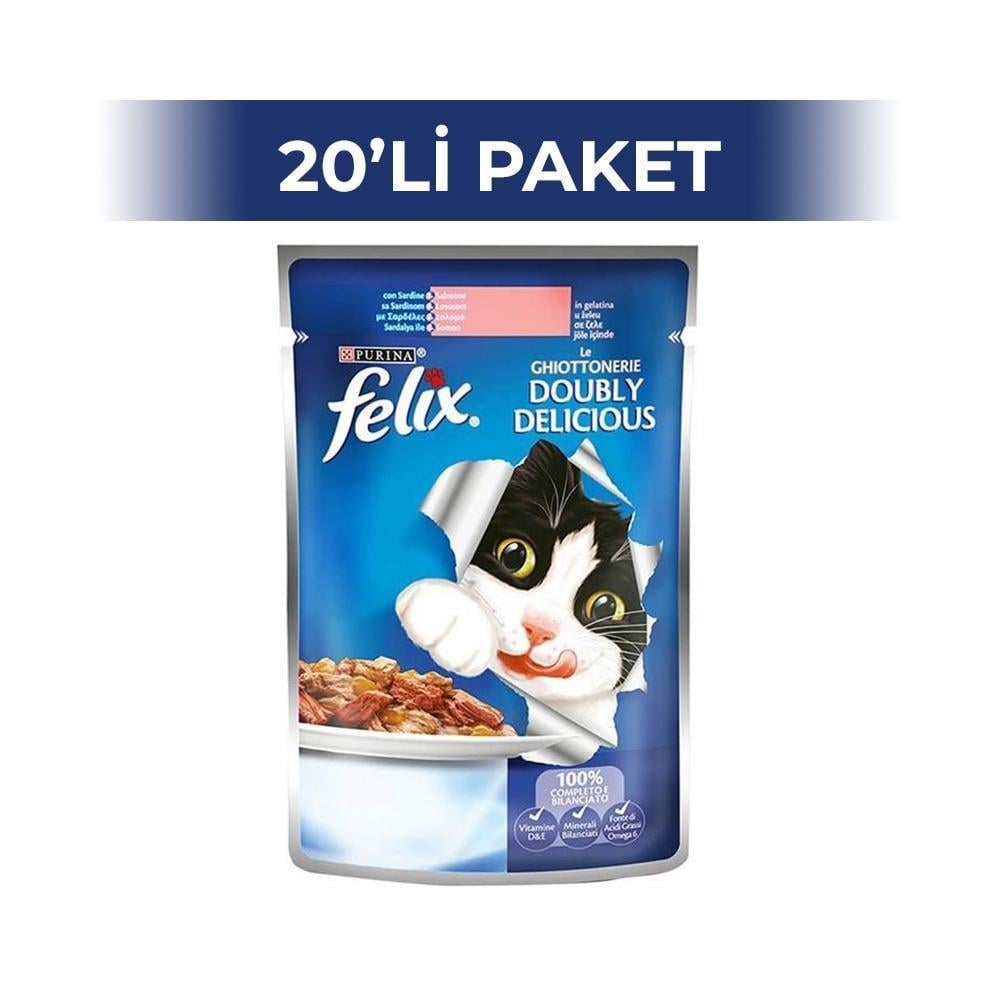 Felix Somonlu ve Sardalyalı Kedi Yaş Maması 100 gr 20 AdetFelix