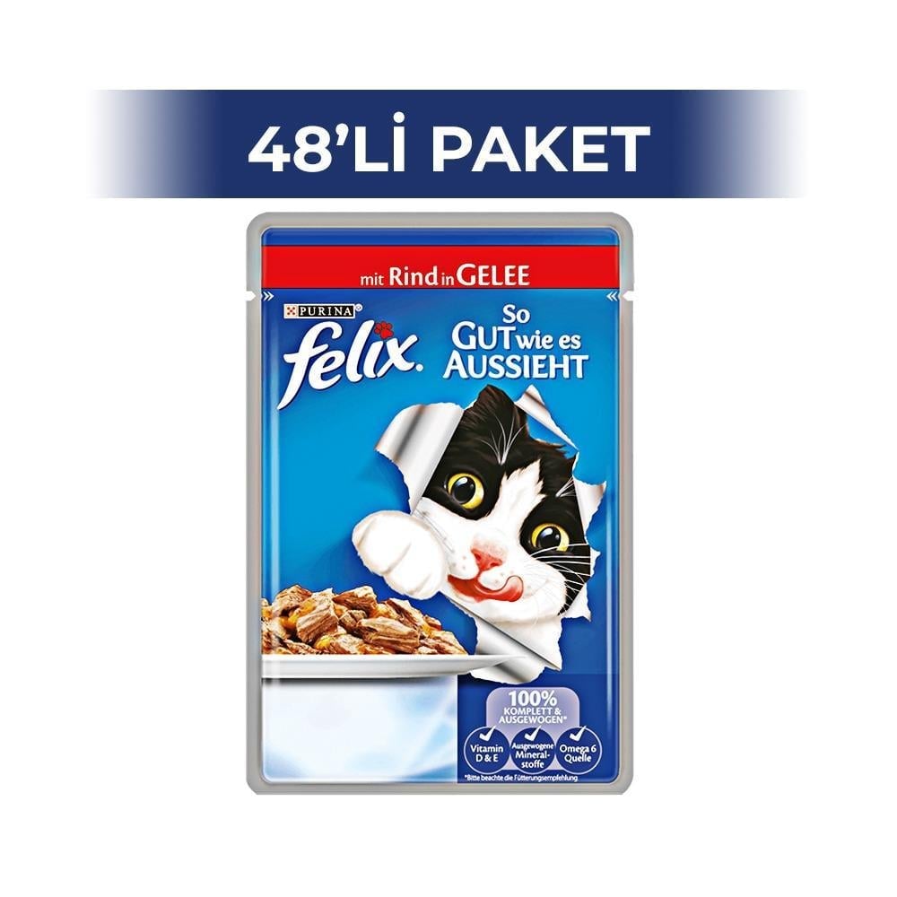 Felix Tavuk ve Sığır Etli Yaş Kedi Maması 100 gr 48 Adet Felix
