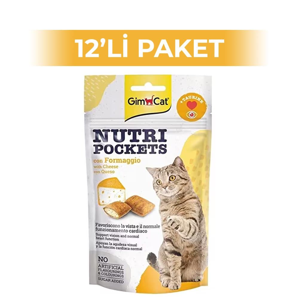 GimCat Nutripockets Peynirli ve Taurinli Kedi Ödül Maması 60 gr 12 AdetGimcat