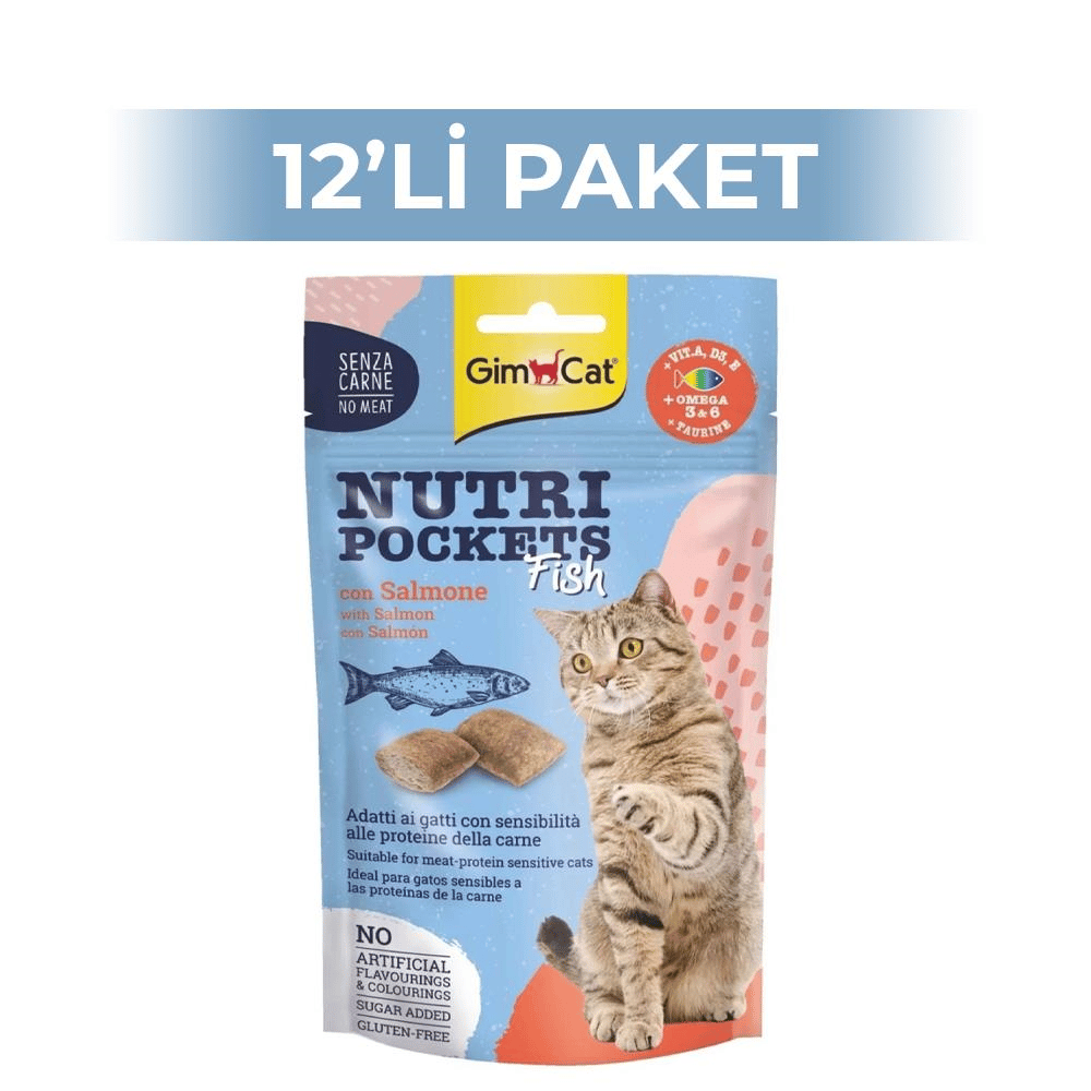 GimCat Nutripockets Somon Balıklı Kedi Ödül Maması 60 gr 12 AdetGimcat