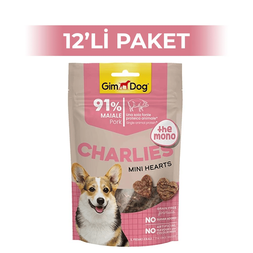 GimDog Charlies Domuz Etli Tahılsız ve Şekersiz Köpek Ödül Maması 70 gr 12 AdetGimdog