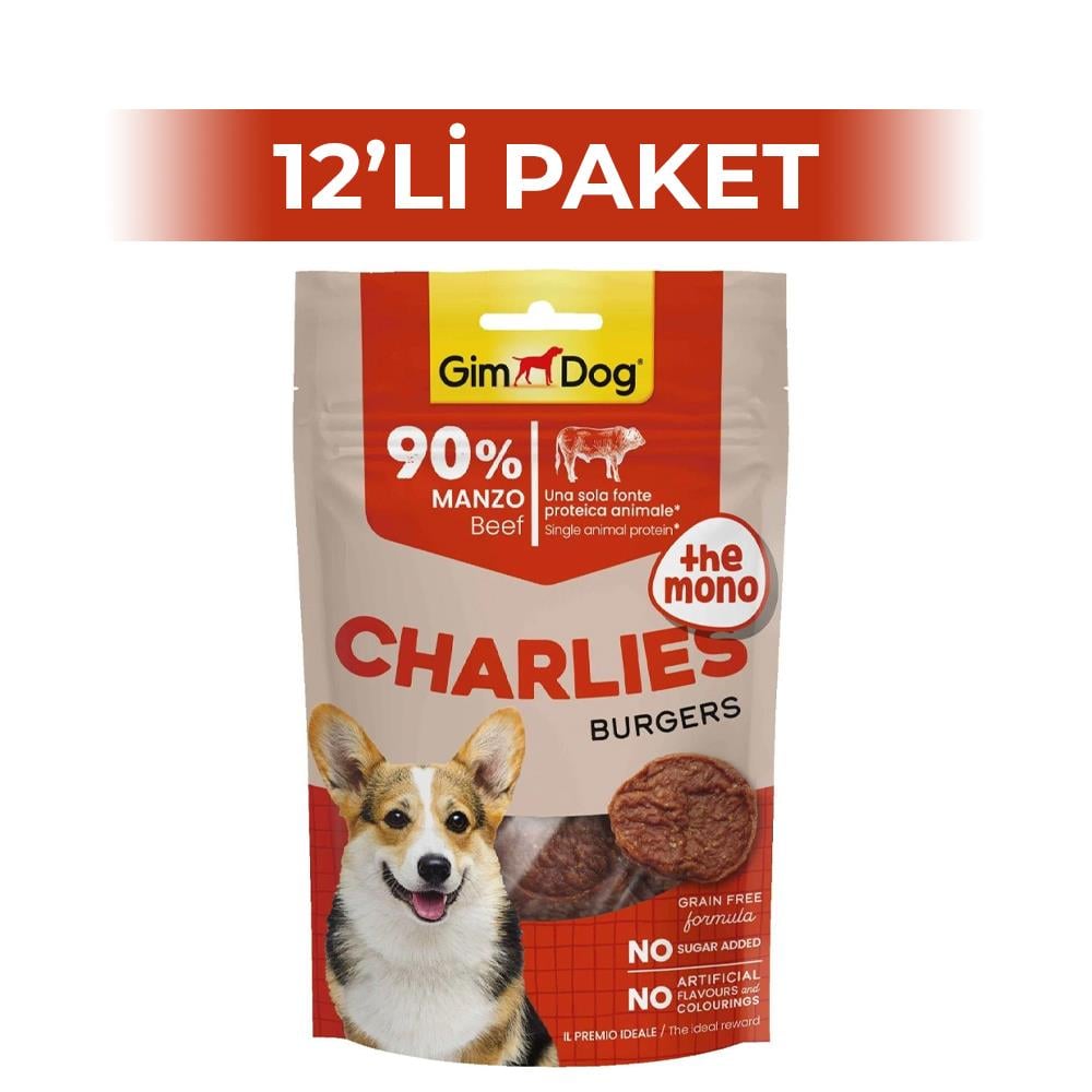 GimDog Charlies Sığır Etli Tahılsız ve Şekersiz Köpek Ödül Maması 70 gr 12 AdetGimdog