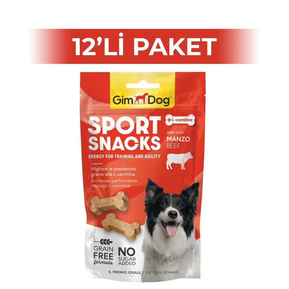 GimDog Sportsnacks Sığır Etli L Carnitinli Tahılsız Köpek Ödülü 60 gr 12 AdetGimdog