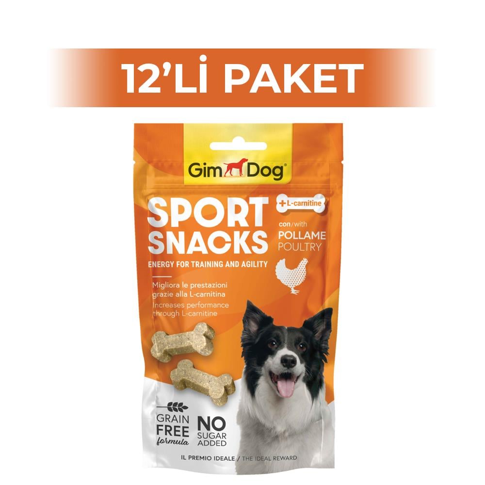 GimDog Sportsnacks Tavuk L-Carnitinli Şekersiz Tahılsız Köpek Ödülü 60 gr 12 AdetGimdog