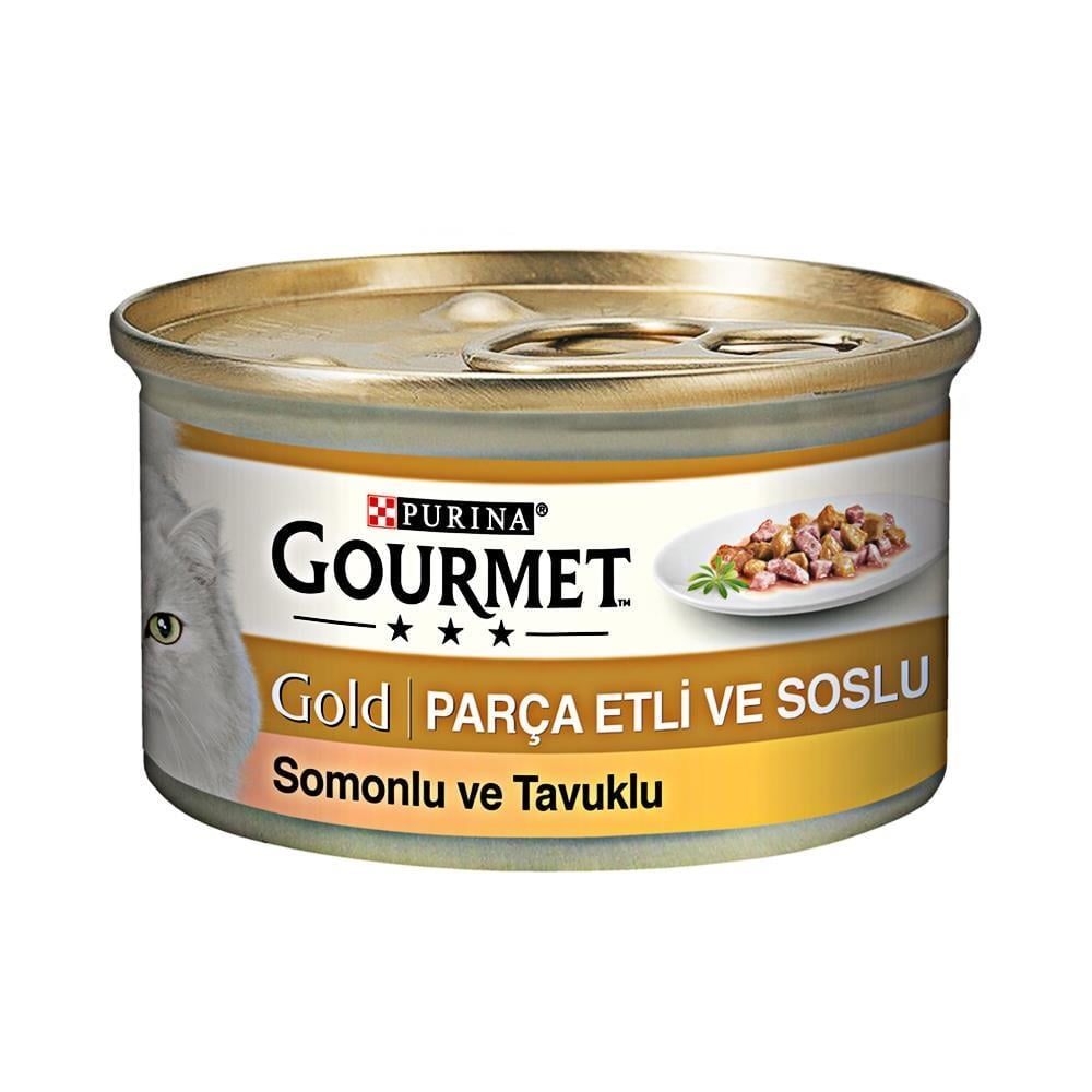 Gourmet Gold Parça Etli Soslu ve Somonlu Kedi Konservesi 85 grGourmet