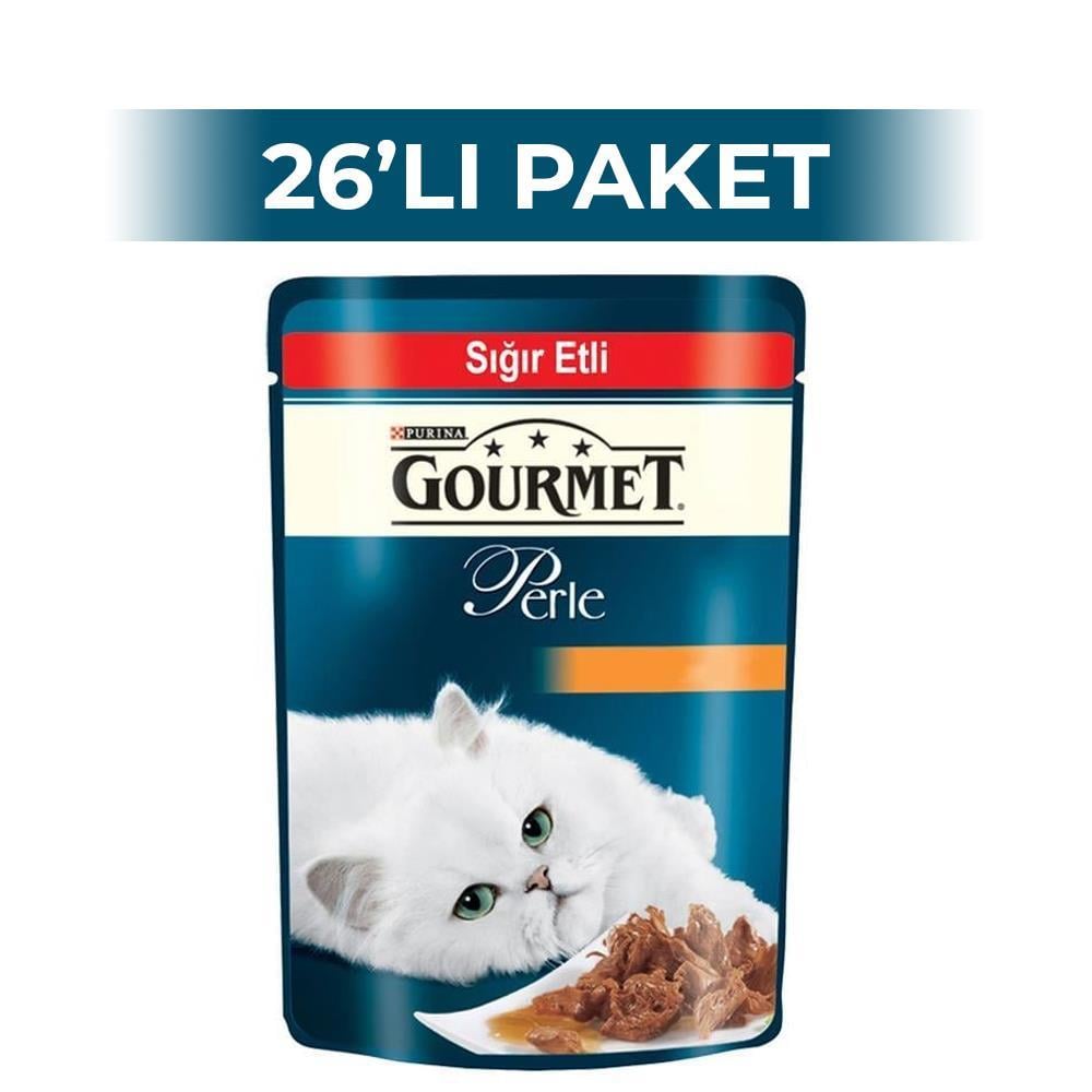 Gourmet Perle Izgara Sığır Etli Pouch Yetişkin Kedi Yaş Maması 85 gr 26 AdetGourmet
