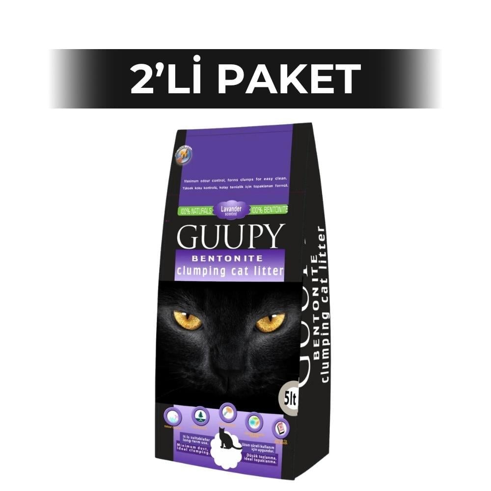 Guupy Lavanta Kokulu Bentonit Kedi Kumu 5 lt 2 AdetGuupy