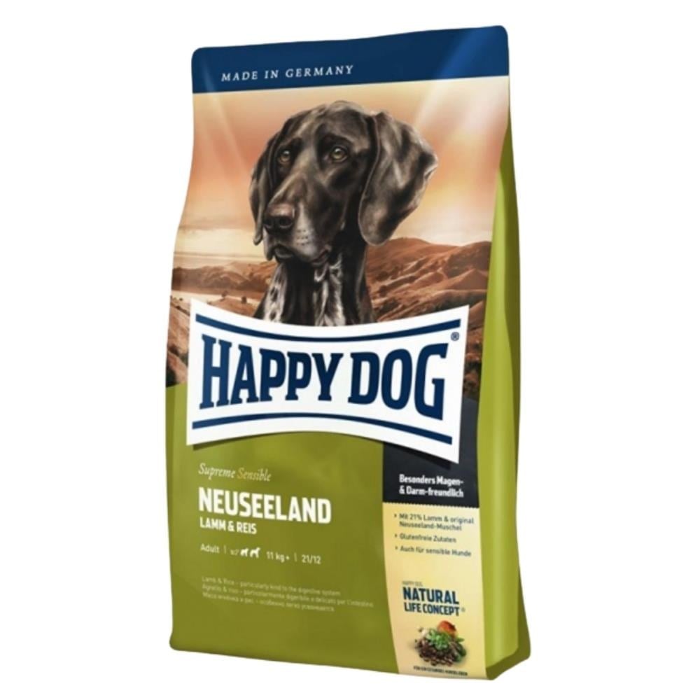 Happy Dog Neuseeland Hassas Köpekler için Kuzu Etli ve Pirinçli Yetişkin Köpek Maması 4 kgHappy Dog