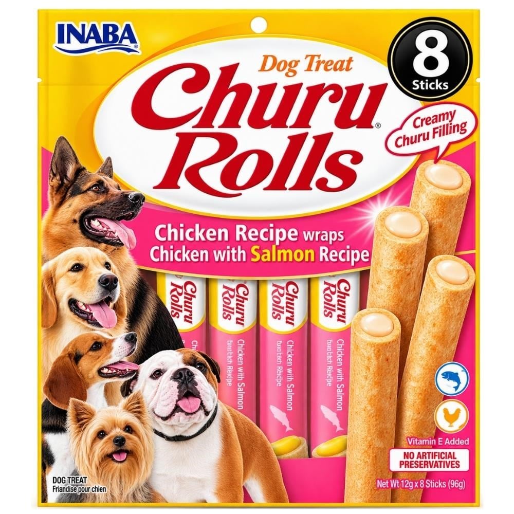 Inaba Churu Rolls Tavuk Sargılı ve Somonlu Köpek Ödül Maması 12 gr 8'li Inaba