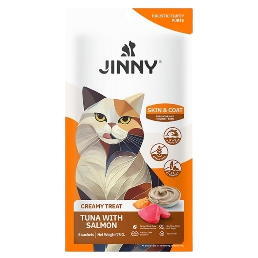 Jinny Creamy Ton Balıklı ve Somonlu Sıvı Kedi Ödül Maması 5x15 gr 12'liJinny