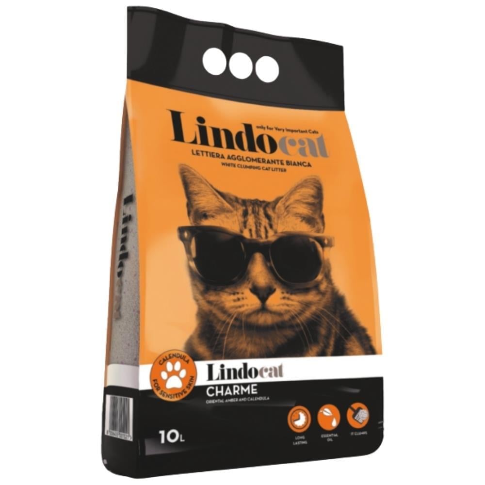 Lindocat Charme Kadife Çiçeği ve Amber Kokulu Topaklanan Kalın Taneli Bentonit Kedi Kumu 10 ltLindo Cat