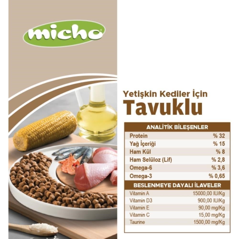Micho Tavuklu Yetişkin Kuru Kedi Maması 15 kgMicho