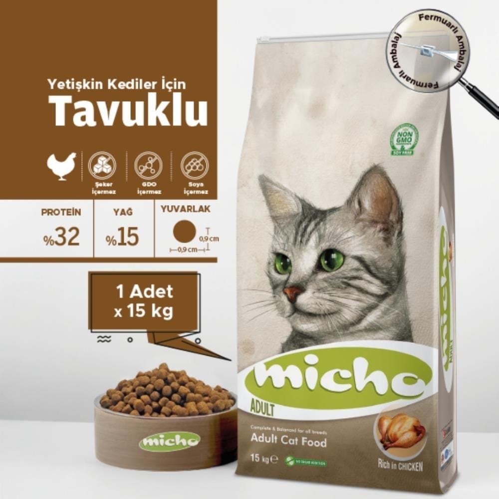 Micho Tavuklu Yetişkin Kuru Kedi Maması 15 kgMicho
