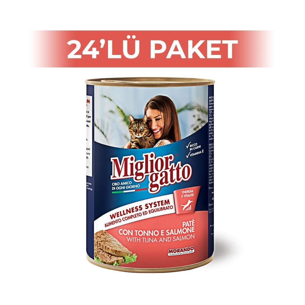 Miglior Gatto Somonlu ve Ton Balıklı Konserve Kedi Maması 405 gr 24 AdetMiglior Gatto