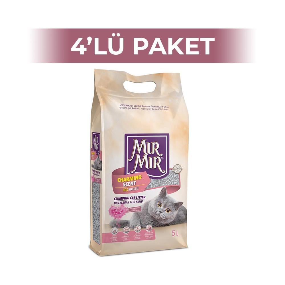 Mırmır Hoş Kokulu Pudralı Topaklanan Bentonit Kedi Kumu 5 lt 4 AdetMır Mır