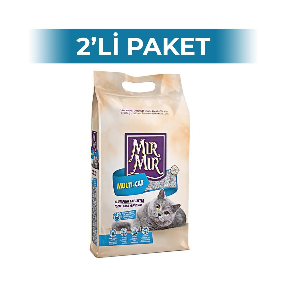 Mırmır Multi-Cat Kokulu Topaklanan Bentonit Kedi Kumu 5 lt 2 AdetMır Mır