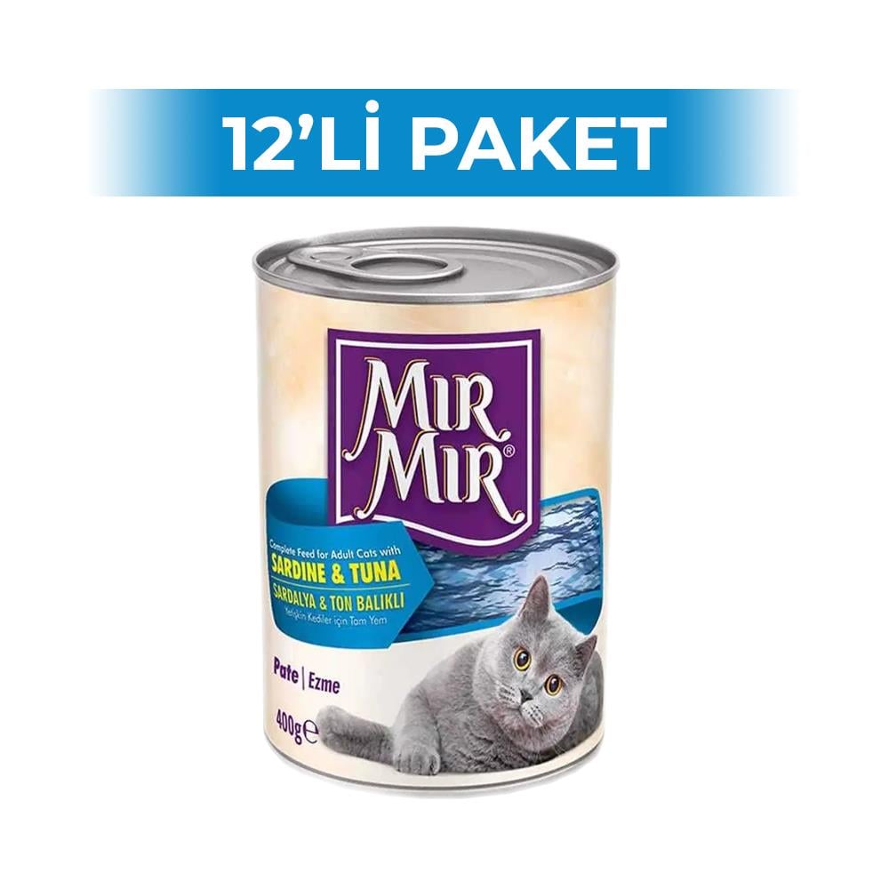 Mırmır Sardalya ve Ton Balıklı Kedi Konservesi Pate Ezme 400 gr 12 AdetMır Mır
