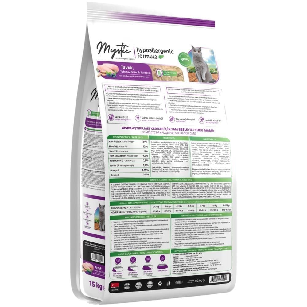 Mystic Tavuklu Kısırlaştırılmış Kedi Maması 15 kgMystic 