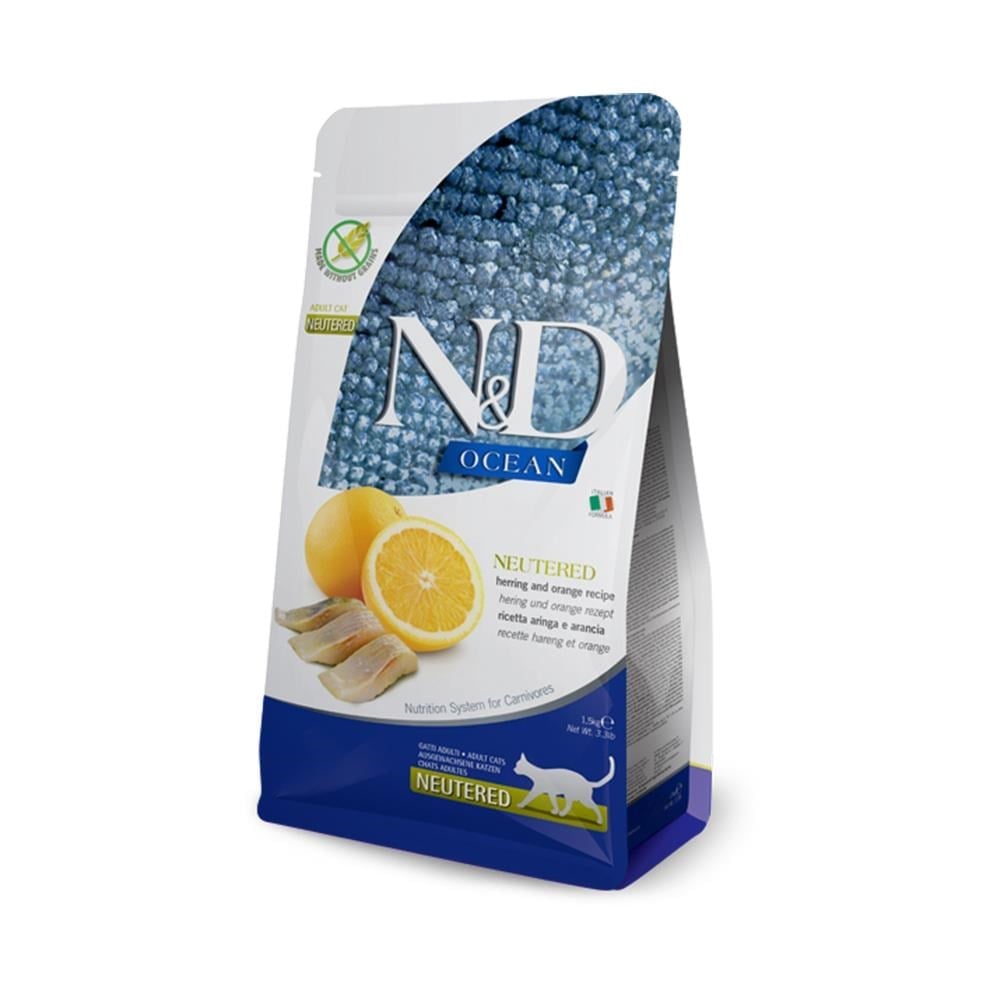 N&D Ocean Ringa Balıklı ve Portakallı Tahılsız Kısırlaştırılmış Kedi Maması 5 kgND