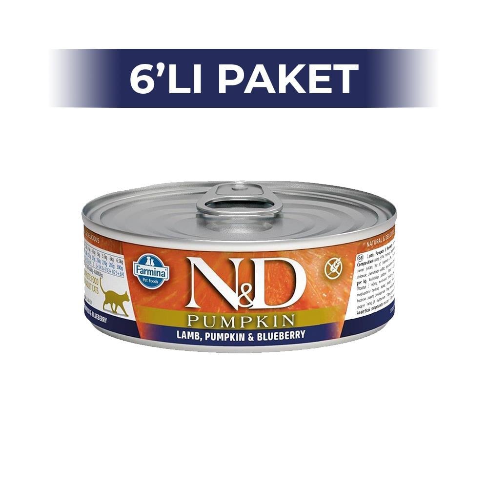 N&D Pumpkin Kuzu Etli ve Yaban Mersinli Yetişkin Kedi Konservesi 80 gr 6 AdetND
