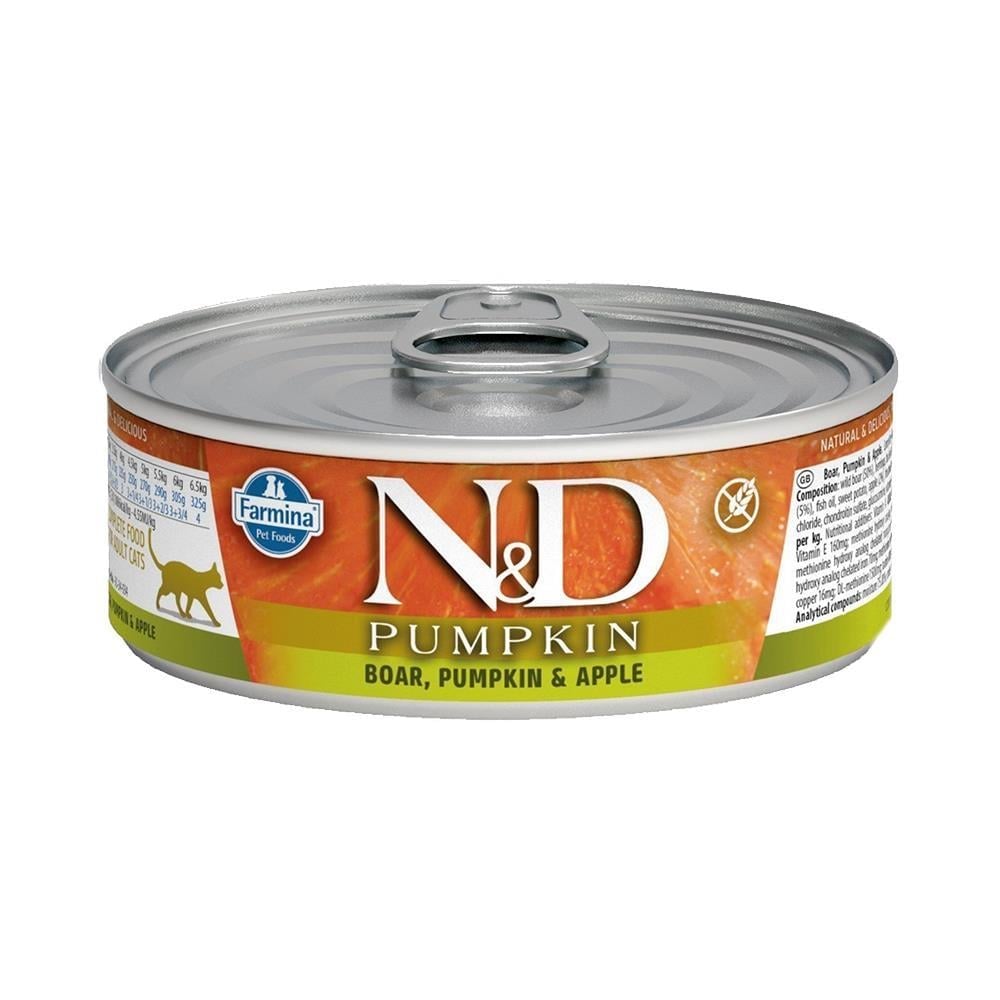 N&D Pumpkin Yaban Domuzlu ve Elmalı Yetişkin Kedi Konservesi 80 grND