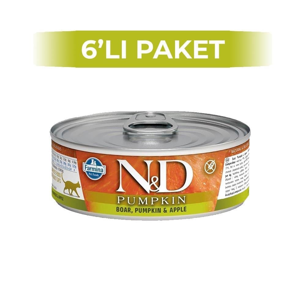 N&D Pumpkin Yaban Domuzlu ve Elmalı Yetişkin Kedi Konservesi 80 gr 6 AdetND