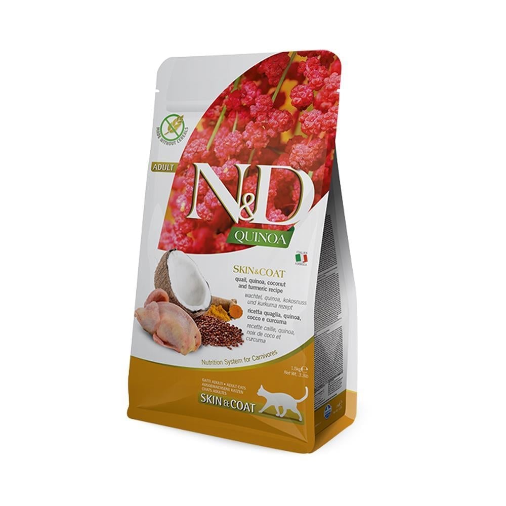 N&D Quinoa Skin Coat Bıldırcın Etli 1.5 kg Yetişkin Kedi MamasıND