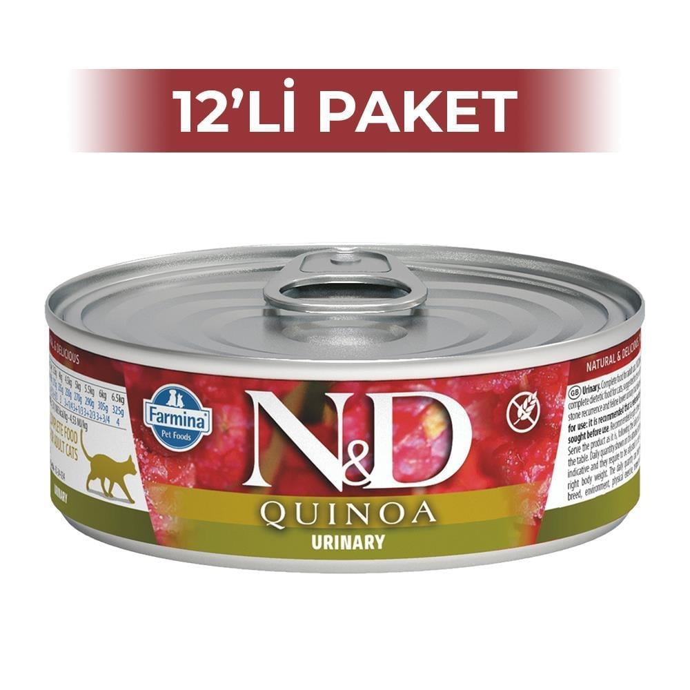 ND Quinoa Urinary İdrar Yolları Sağlığı için Ördekli Kedi Konservesi 80 gr 12 AdetND