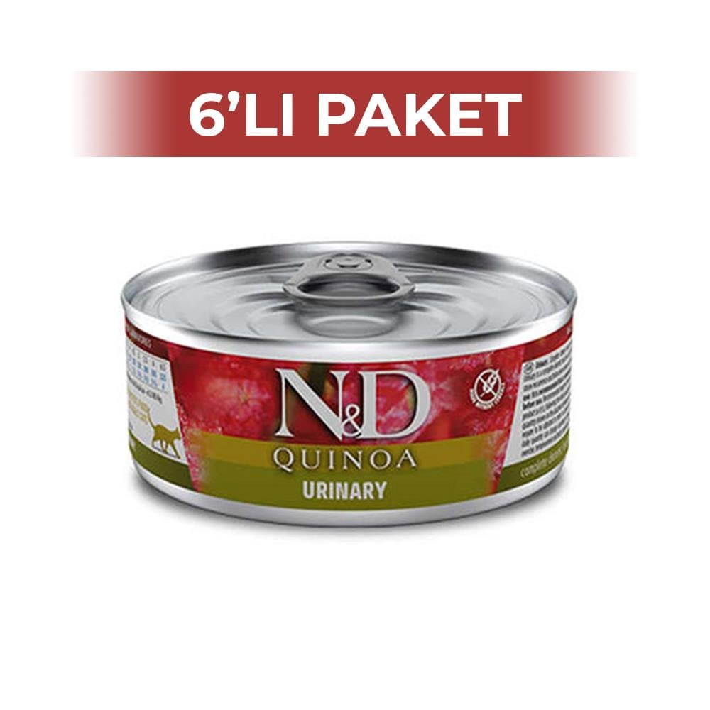 ND Quinoa Urinary İdrar Yolları Sağlığı için Ördekli Kedi Konservesi 80 gr 6 AdetND