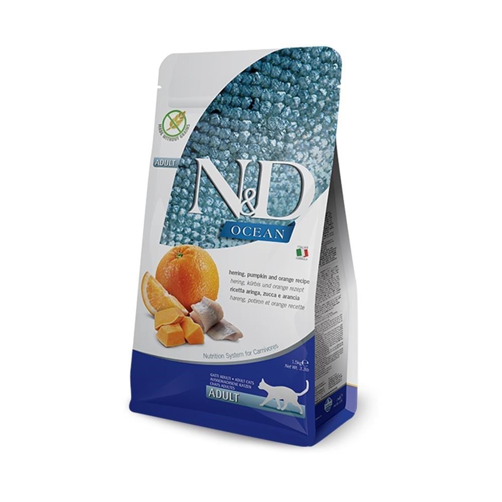 N&D Ringa Balıklı Bal Kabaklı ve Portakallı Tahılsız Yetişkin Kedi Maması 5 kgND