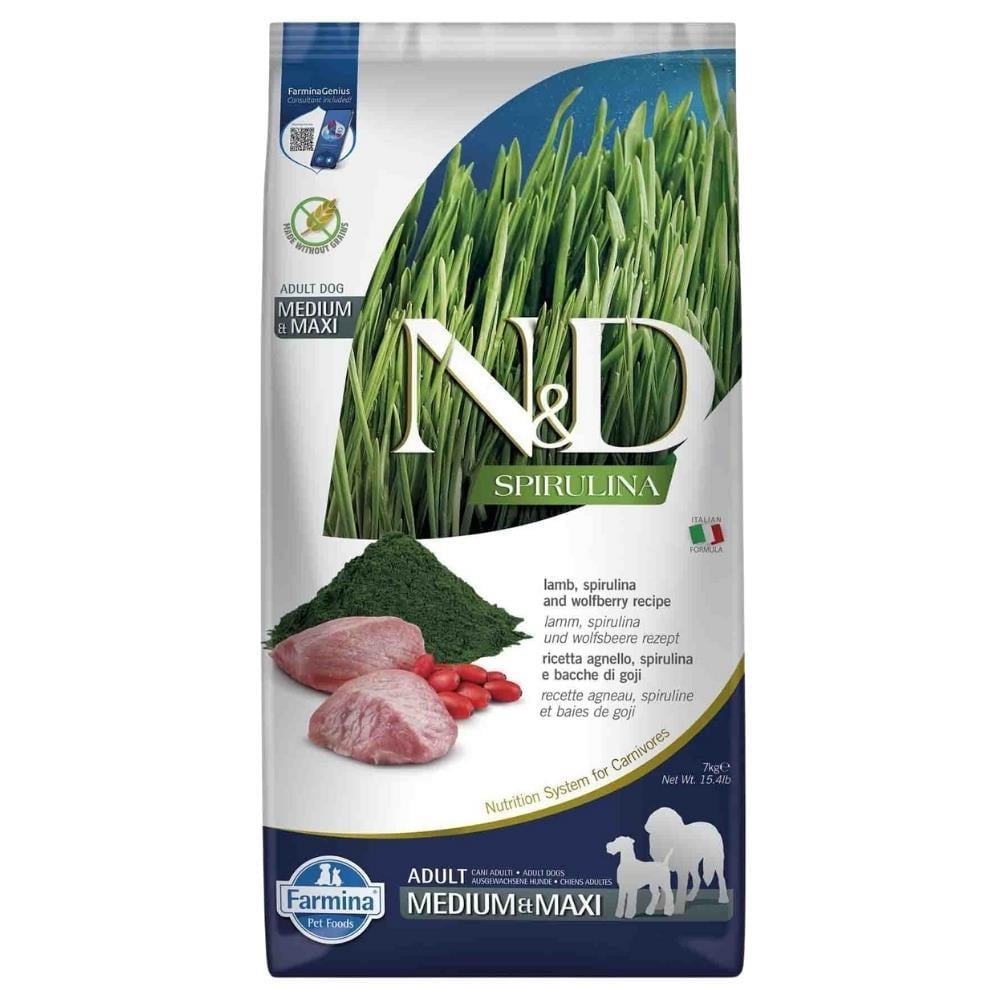 N&D Spirulina Tahılsız Kuzulu Orta ve Büyük Irk Yetişkin Köpek Maması 7 kgND