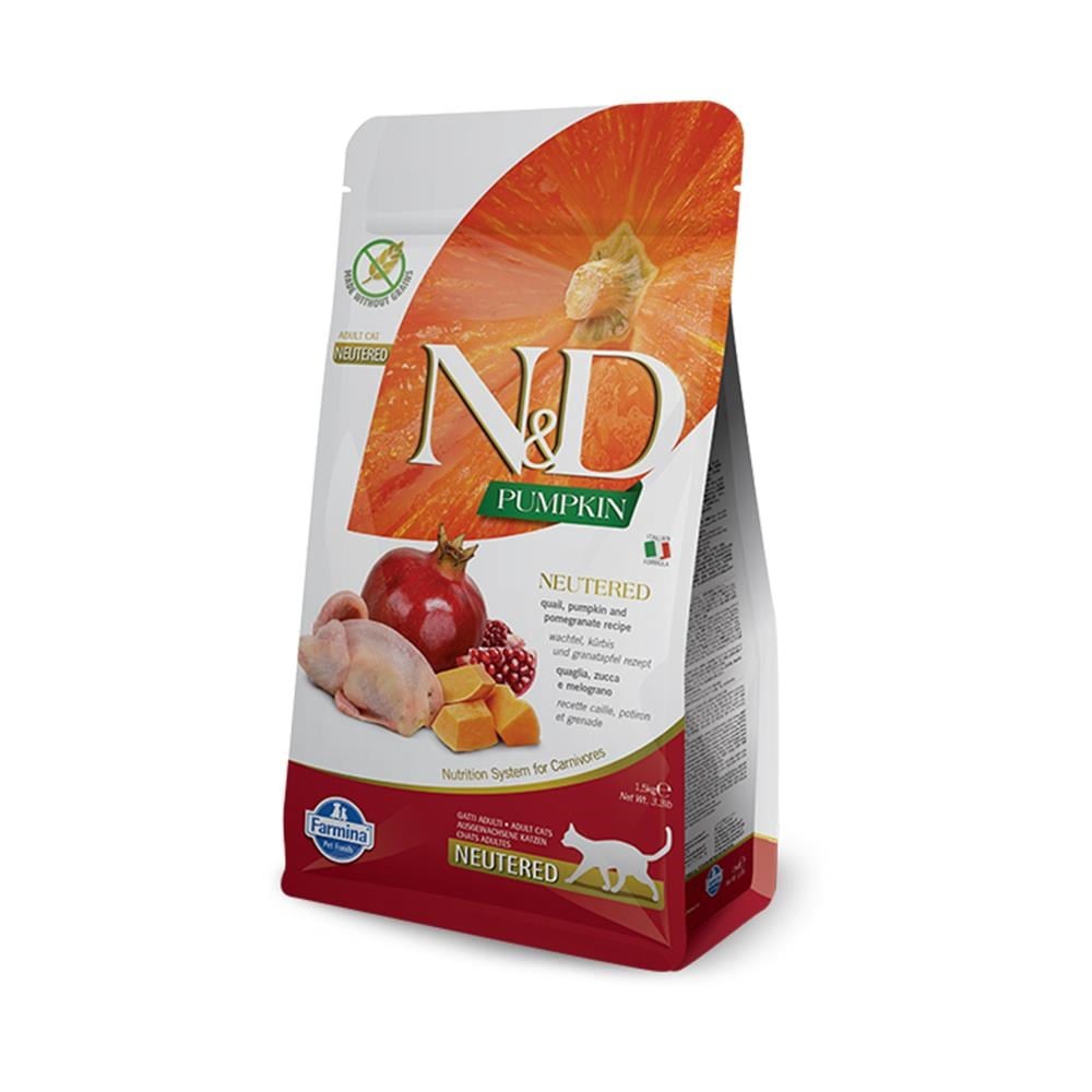 N&D Tahılsız Bıldırcın Etli Bal Kabaklı ve Narlı Kısırlaştırılmış Kedi Maması 5 kgND