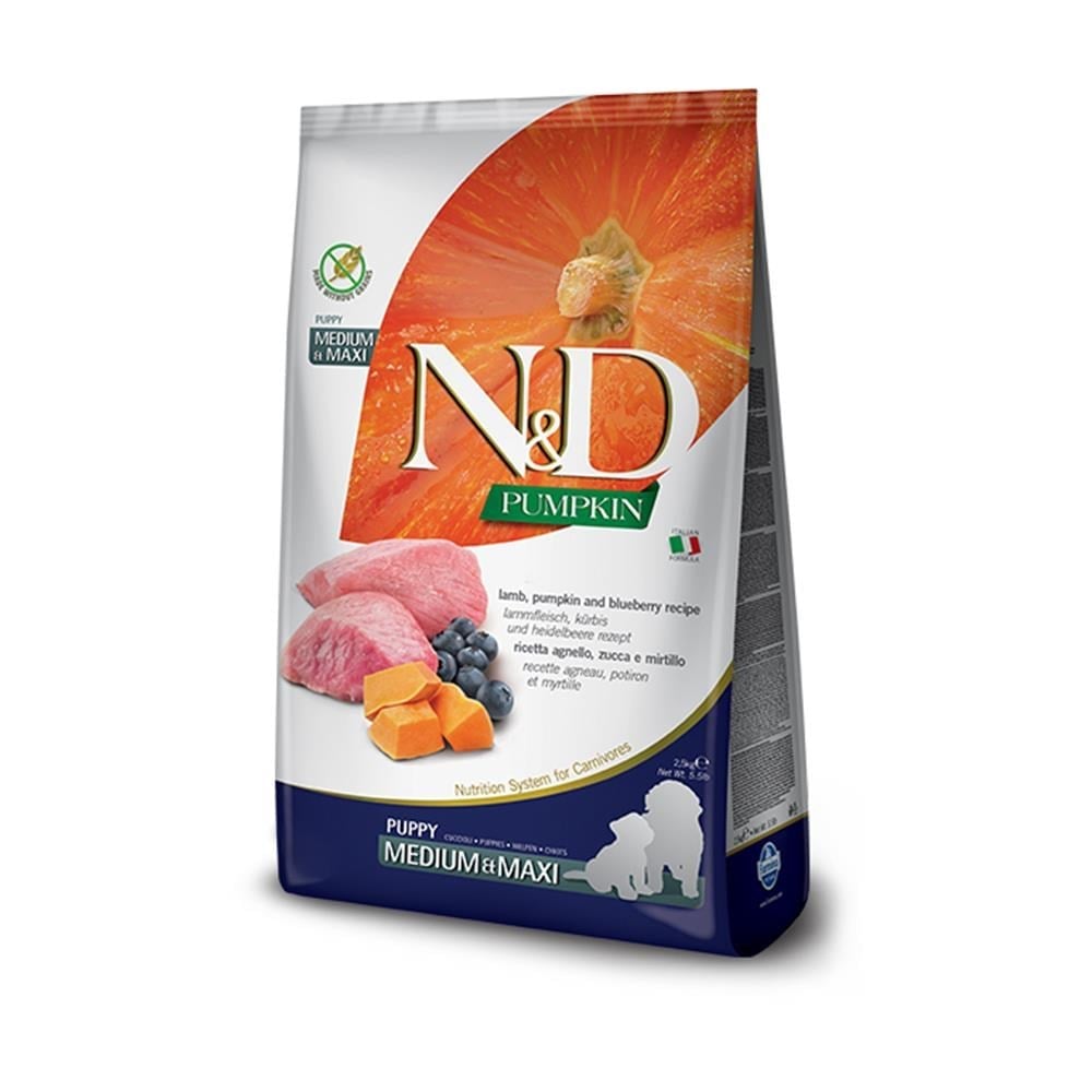 N&D Tahılsız Kuzu-Balkabak ve Yaban Mersinli Orta ve Büyük Irk Yavru Köpek Maması 12 kgND