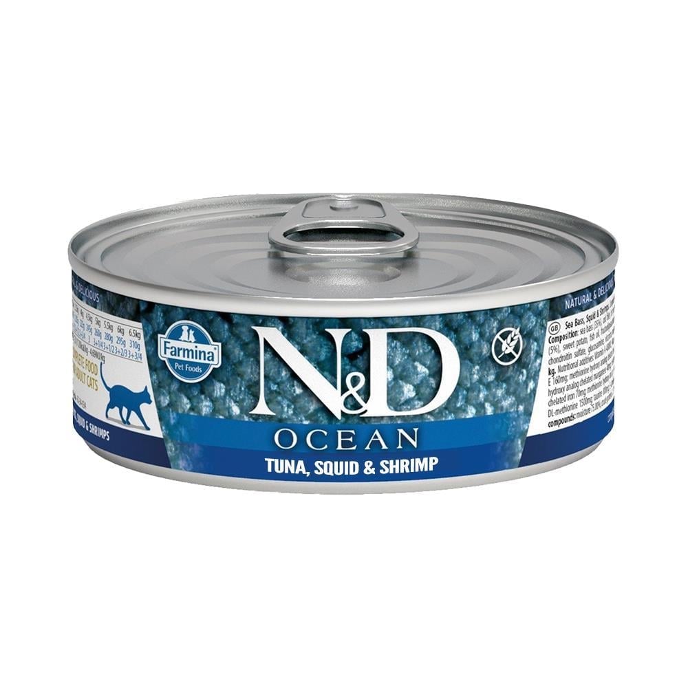 N&D Ton Balıklı Karidesli ve Mürekkep Balıklı Kedi Konservesi 80 grND