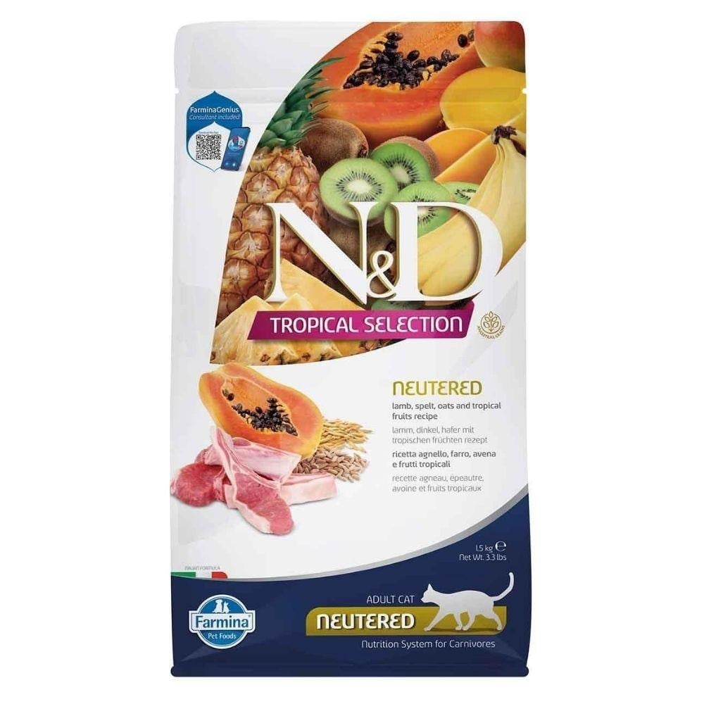 N&D Tropical Selection Kuzu Etli ve Tropikal Meyveli Kısırlaştırılmış Kedi Maması 1,5 kgND