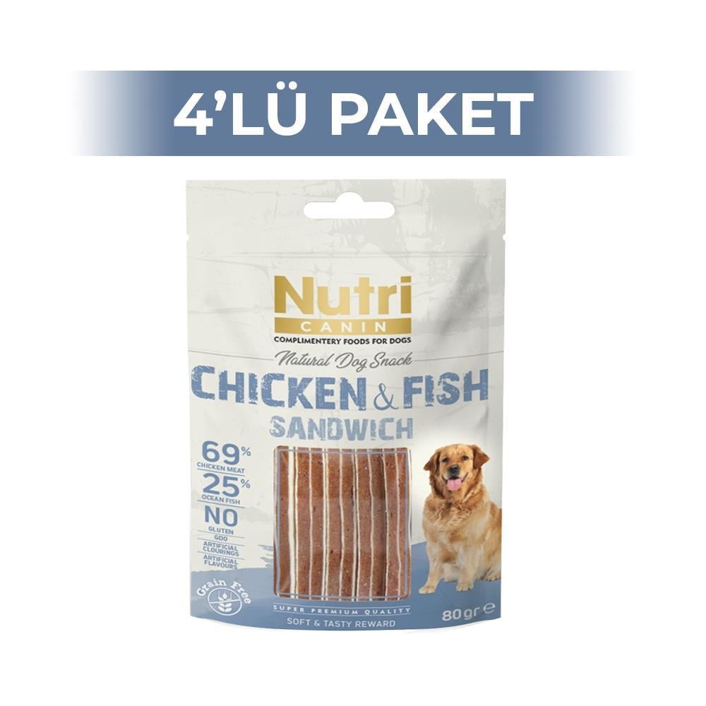 Nutri Canin Okyanus Balıklı ve Tavuklu Etli Tahılsız Sandviç Köpek Ödül Maması 80 gr x 4 AdetNutri Canin