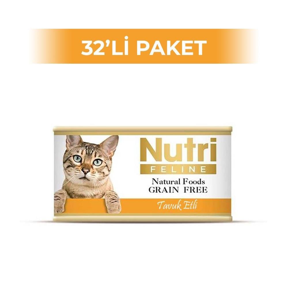 Nutri Feline Tahılsız Tavuk Etli Yetişkin Kedi Konservesi 85 gr 32 AdetNutri Feline