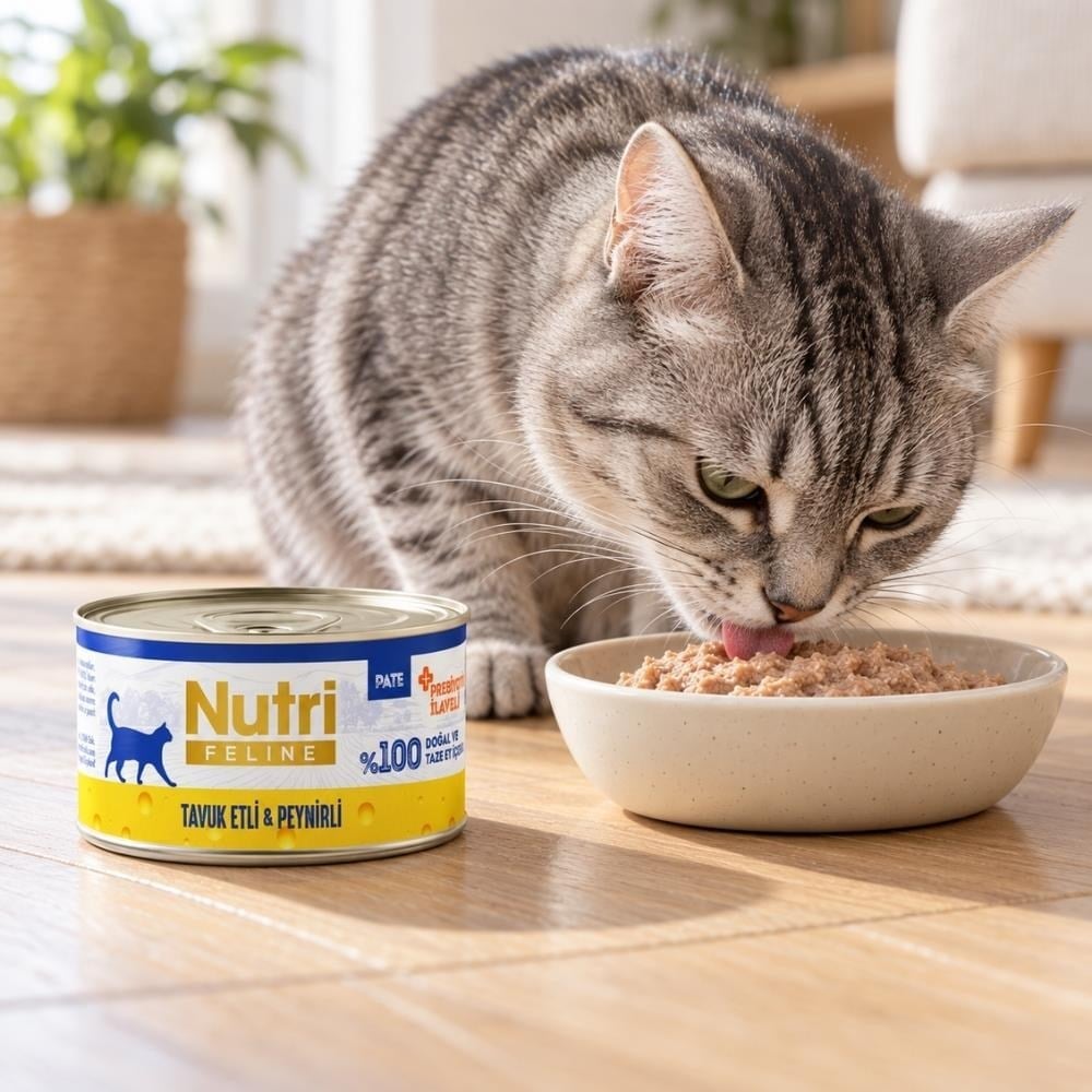 Nutri Feline Tavuk Etli ve Peynirli Tahılsız Prebiyotikli Ezme Yetişkin Konserve Kedi Maması 70 grNutri Feline