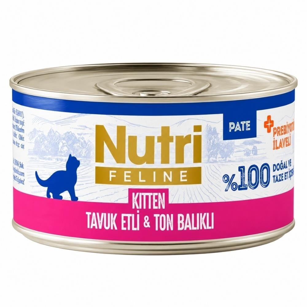 Nutri Feline Tavuk Etli ve Ton Balıklı Tahılsız Prebiyotikli Ezme Yavru Konserve Kedi Maması 70 grNutri Feline