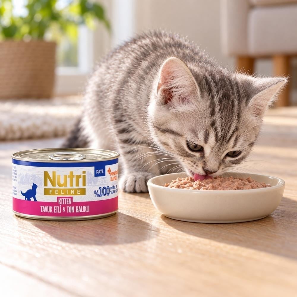 Nutri Feline Tavuk Etli ve Ton Balıklı Tahılsız Prebiyotikli Ezme Yavru Konserve Kedi Maması 70 grNutri Feline